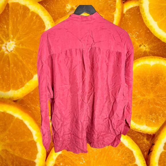 City Streets Men's Red Silk Long Sleeve Band Collar Button-Down Shirt Size L - Picture 3 of 7